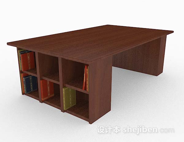 现代风格棕色木质大书桌3d模型下载