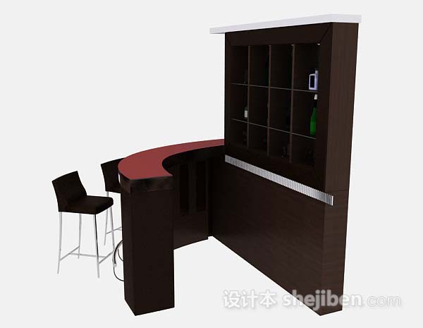 设计本黑色酒柜摆台桌椅组合3d模型下载