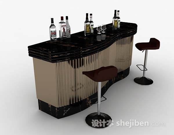 黑金色吧台桌椅3d模型下载