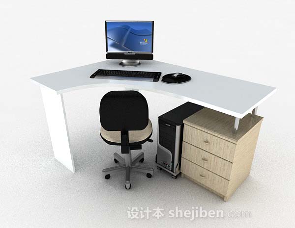 现代白色办公桌椅组合3d模型下载