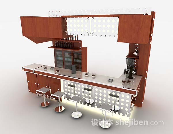 免费红棕色木质酒柜吧台3d模型下载