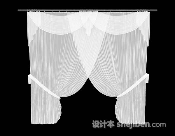 白色纱质窗帘3d模型下载