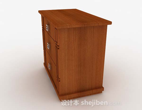 设计本中式木质棕色床头柜3d模型下载