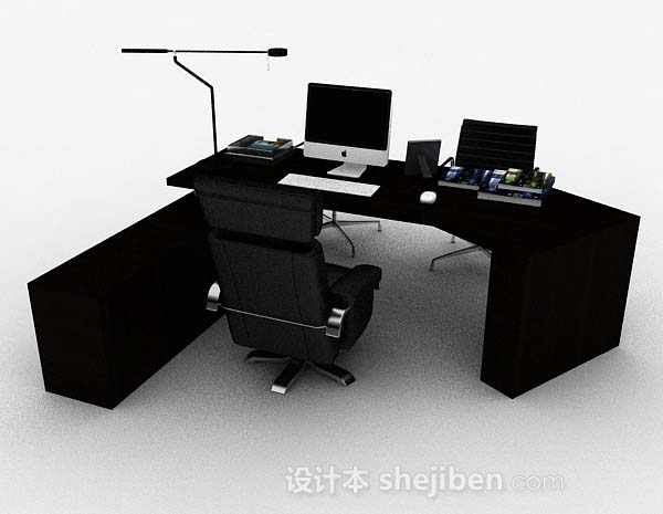 免费现代简约黑色办公桌椅3d模型下载