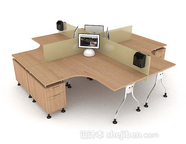 四人座办公桌椅组合3d模型下载