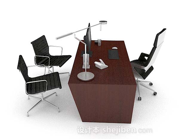 设计本现代木质办公桌椅组合3d模型下载