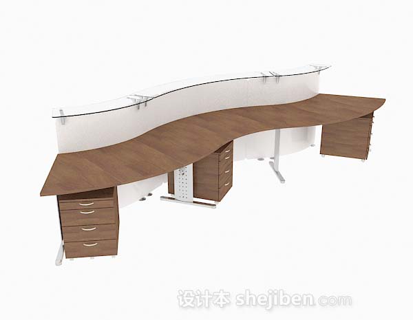 现代木质简单多人办公桌3d模型下载