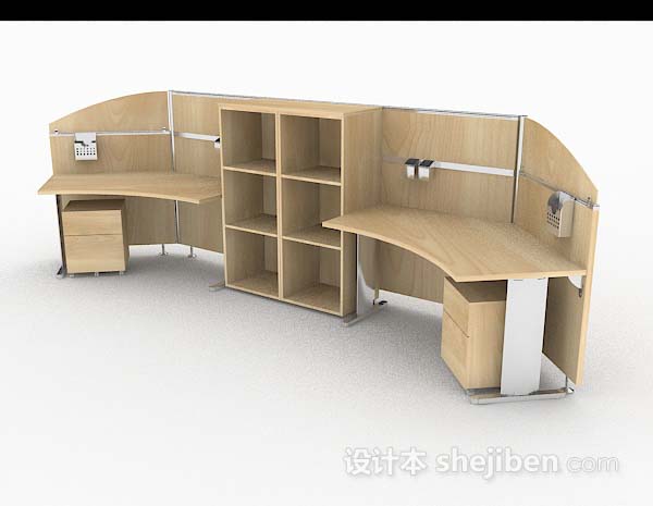 现代风格浅棕色木质双人办公桌3d模型下载