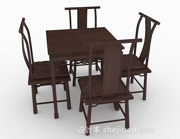 免费中式木质复古桌椅3d模型下载