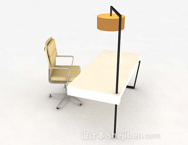 免费黄色简约桌椅组合3d模型下载
