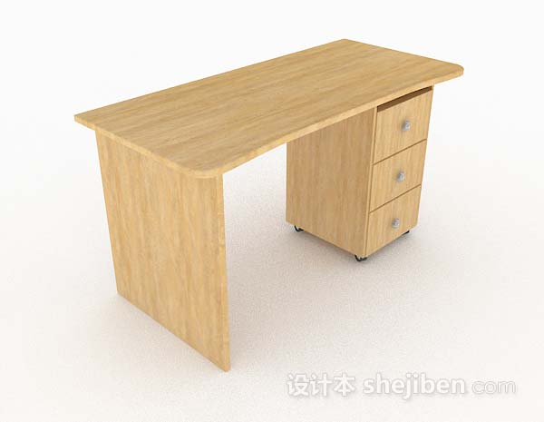 家居简单黄色木质书桌3d模型下载