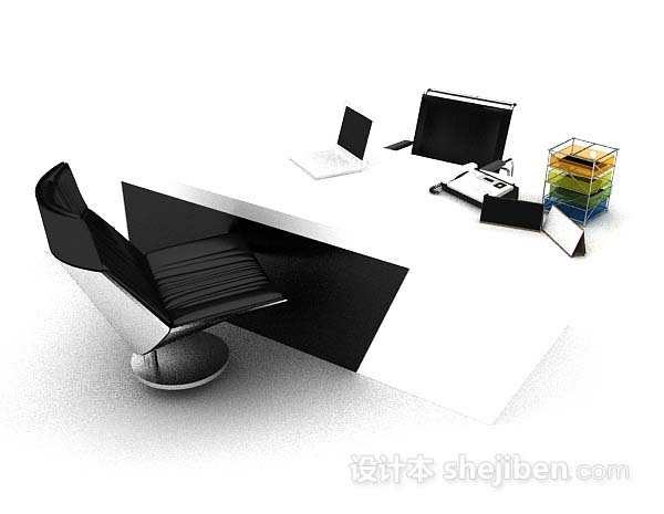 免费现代黑白简约办公桌椅3d模型下载