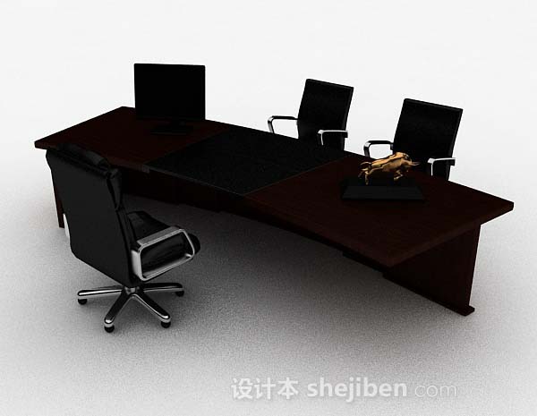 现代风格深棕色木质办公桌椅3d模型下载