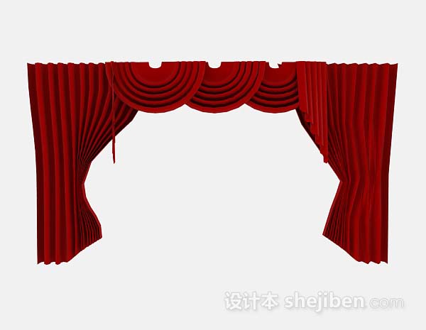 红色家居窗帘3d模型下载