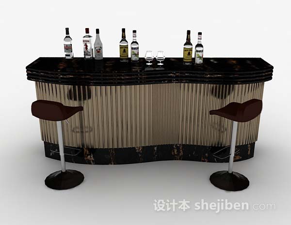 现代风格黑金色吧台桌椅3d模型下载