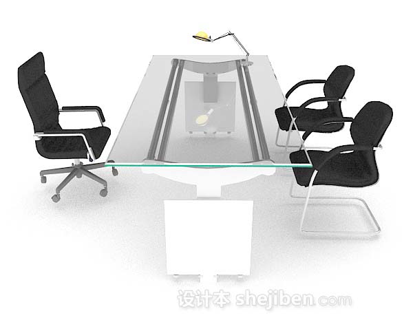 免费现代简约玻璃办公桌椅3d模型下载