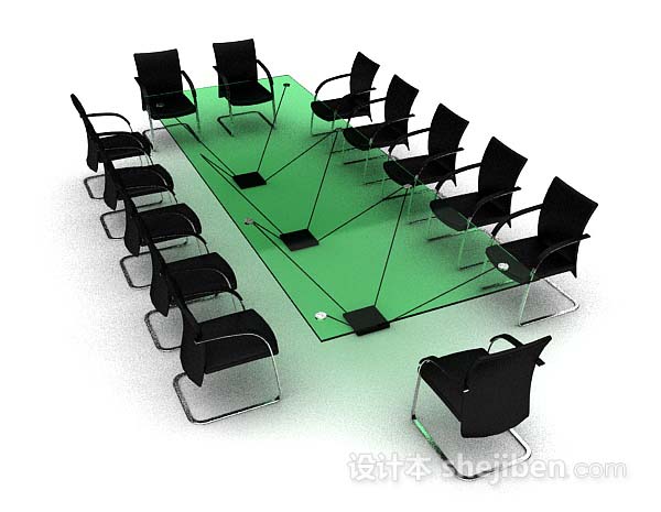 设计本绿色会议桌椅3d模型下载