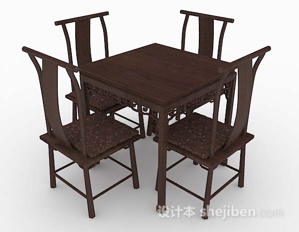 中式木质复古桌椅3d模型下载