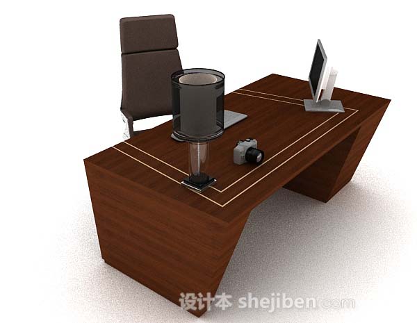 现代风格现代木质办公桌椅3d模型下载