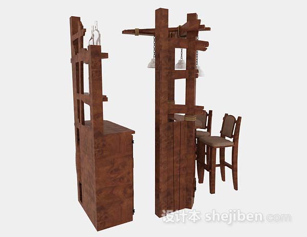免费木质简约吧台桌椅组合3d模型下载
