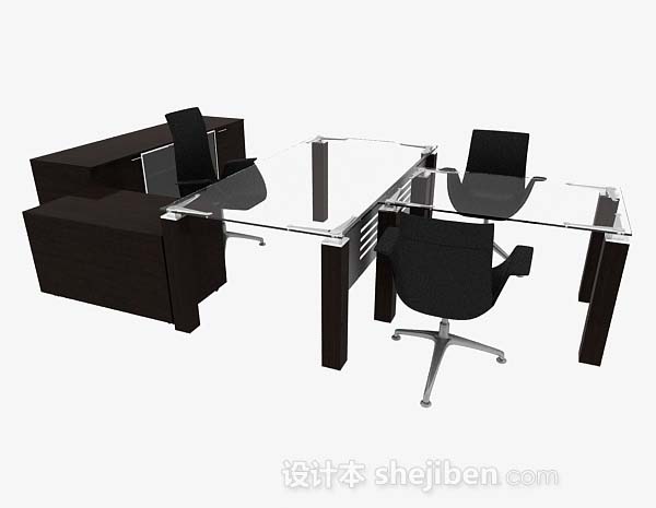 免费办公简约玻璃桌椅3d模型下载