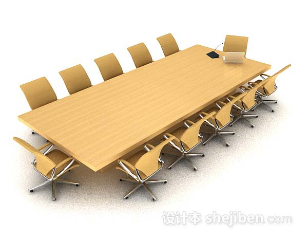 黄色简约会议桌椅3d模型下载