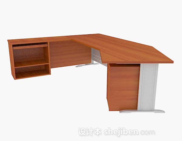 现代黄棕色木质简单办公桌3d模型下载