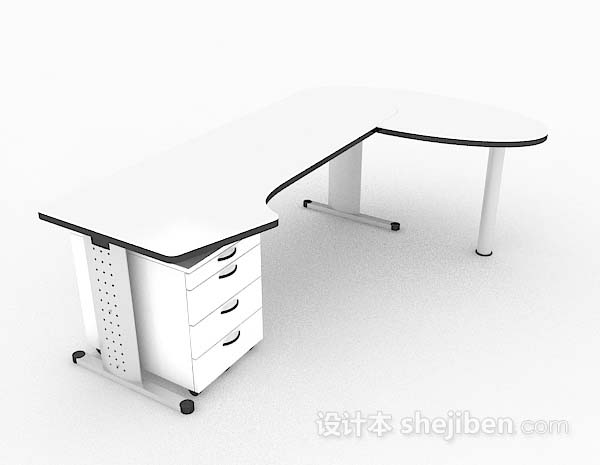 现代白色简约办公桌3d模型下载
