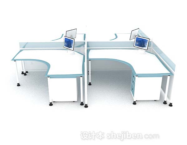 设计本蓝白多人办公桌3d模型下载