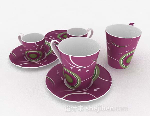 设计本紫色现代杯子套装3d模型下载