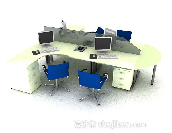 现代简约办公桌椅组合3d模型下载
