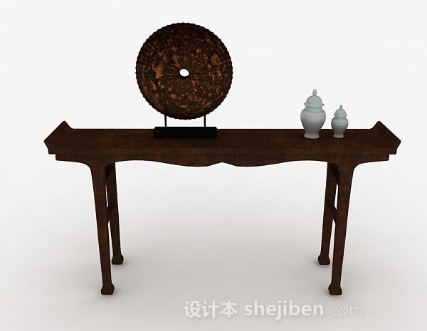 中式风格中式棕色木质摆桌3d模型下载