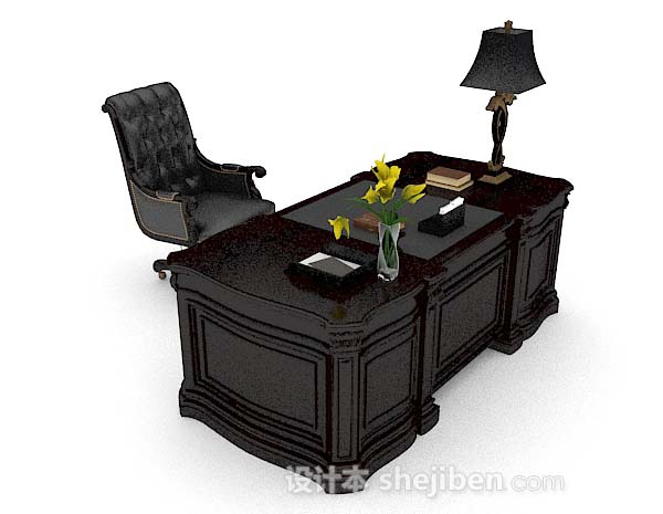 现代风格黑色书房桌椅3d模型下载