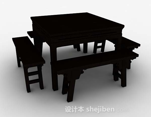 免费中式四方桌椅椅3d模型下载