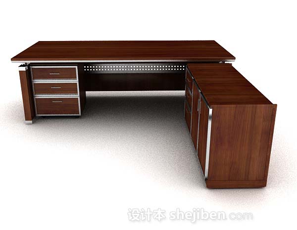 设计本棕色木质高档书桌3d模型下载