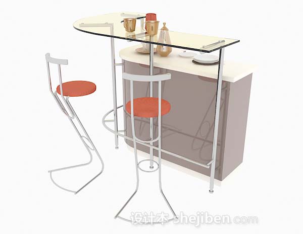 现代风格简约黄色吧台桌椅3d模型下载
