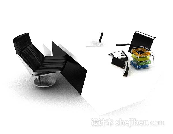 现代风格现代黑白简约办公桌椅3d模型下载