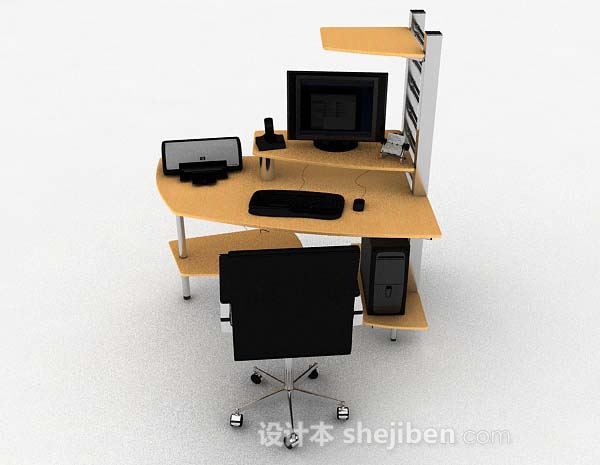 现代风格黄色木质办公桌椅3d模型下载