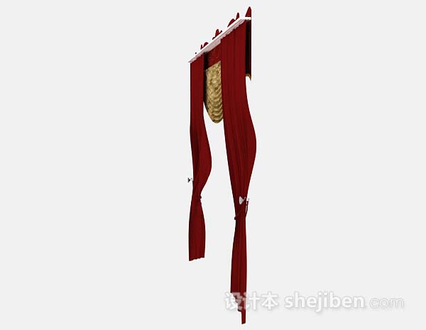 设计本红色复古华丽窗帘3d模型下载