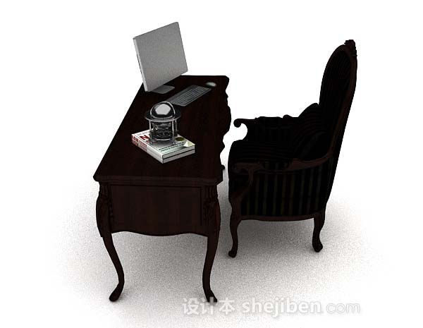 设计本欧式书桌椅3d模型下载