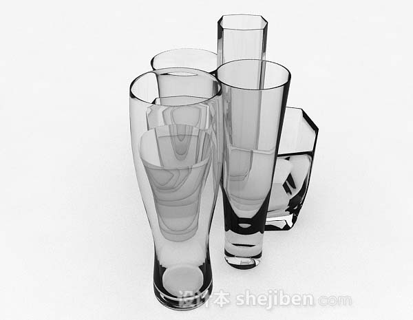 免费玻璃杯具套组3d模型下载