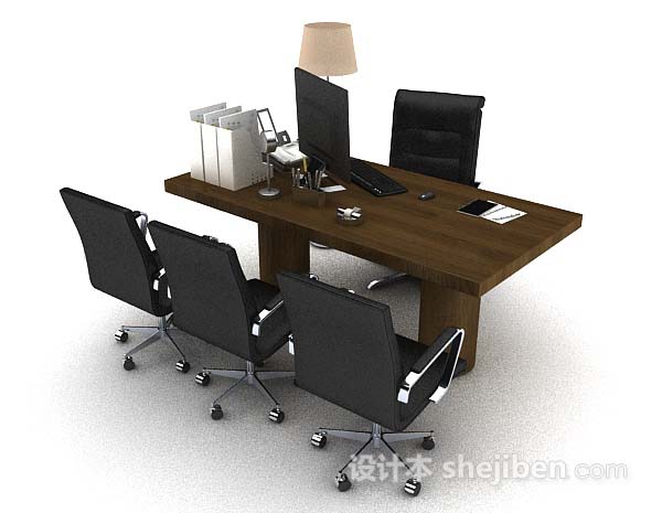 设计本木质办公桌椅组合3d模型下载