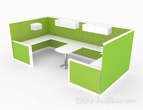 免费绿色双人办公桌子3d模型下载