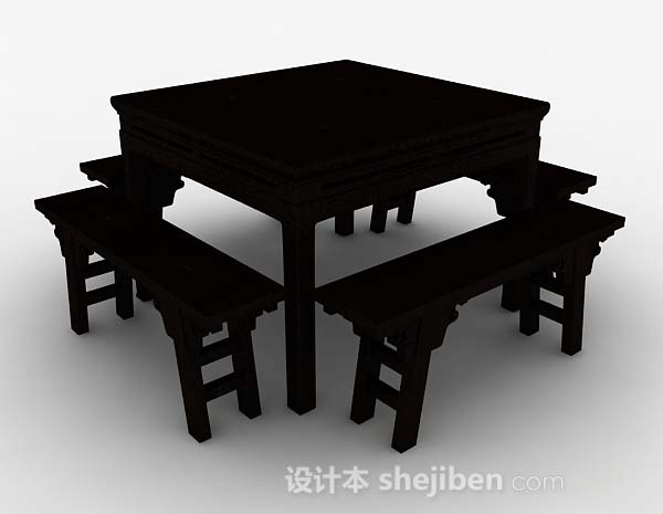 中式四方桌椅椅3d模型下载