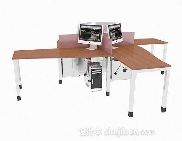 设计本四人办公桌3d模型下载