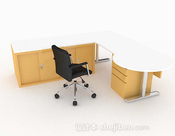 简约木质办公桌椅3d模型下载