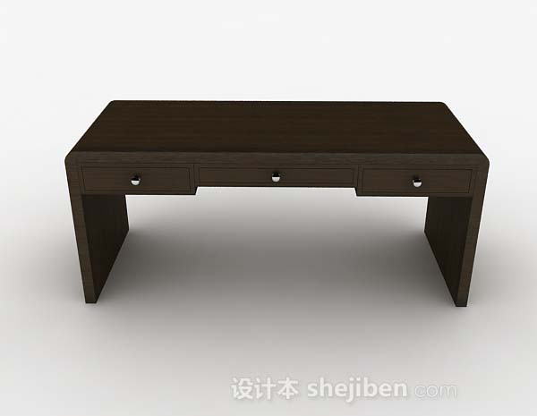 现代风格高档简约深棕色书桌3d模型下载
