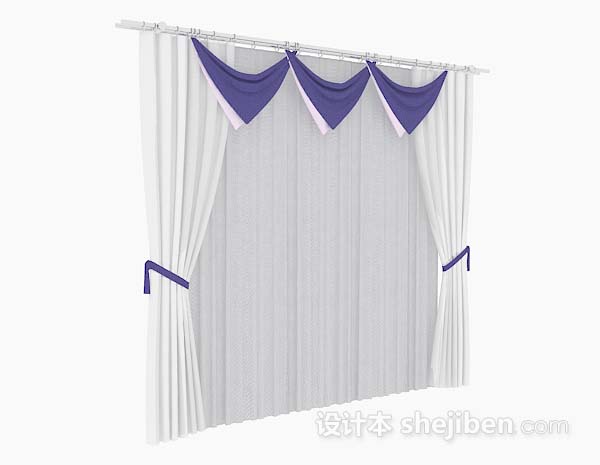 现代风格白紫色窗帘3d模型下载