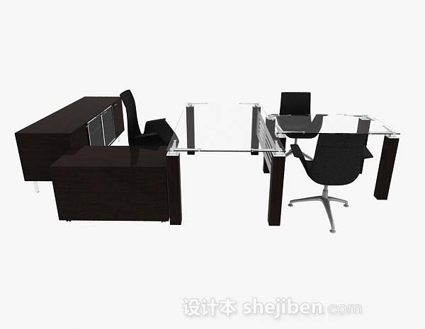 设计本办公简约玻璃桌椅3d模型下载