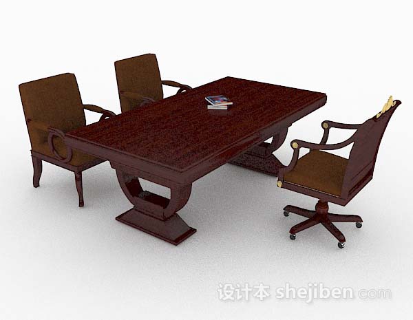 现代风格高档复古木质办公桌椅3d模型下载